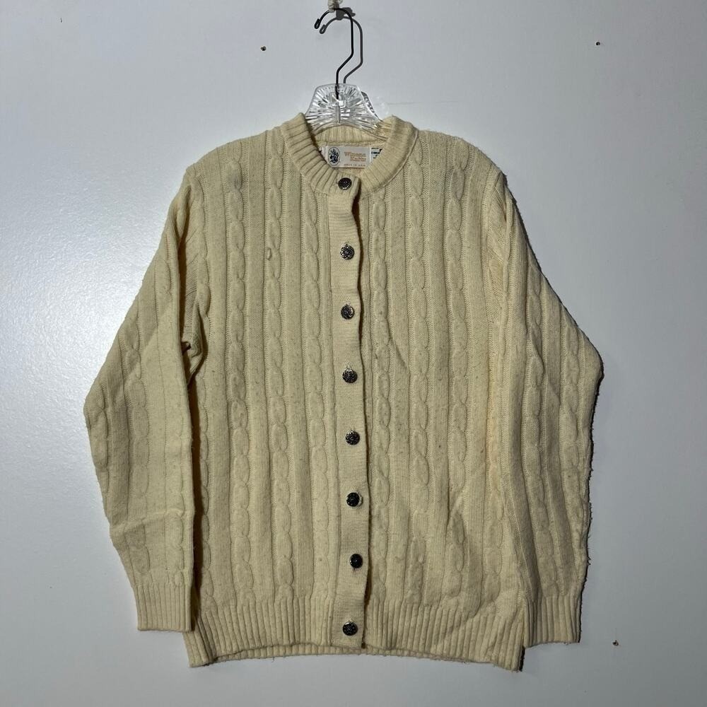 Winona Knits Vintage Cream Cable Knit Cardigan Sweater Womens 42 USA Made 137